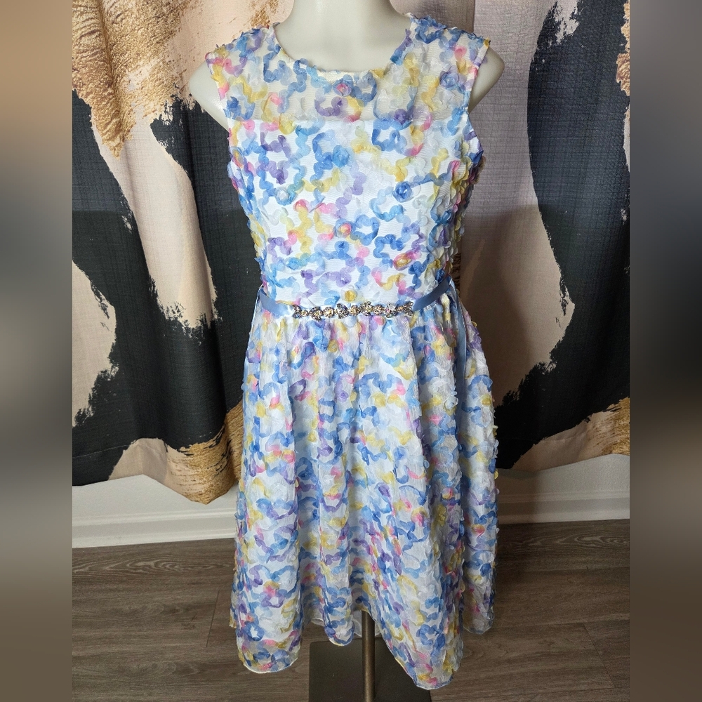 Rare Editions Pale Blue Dress with Blush Logo Detail